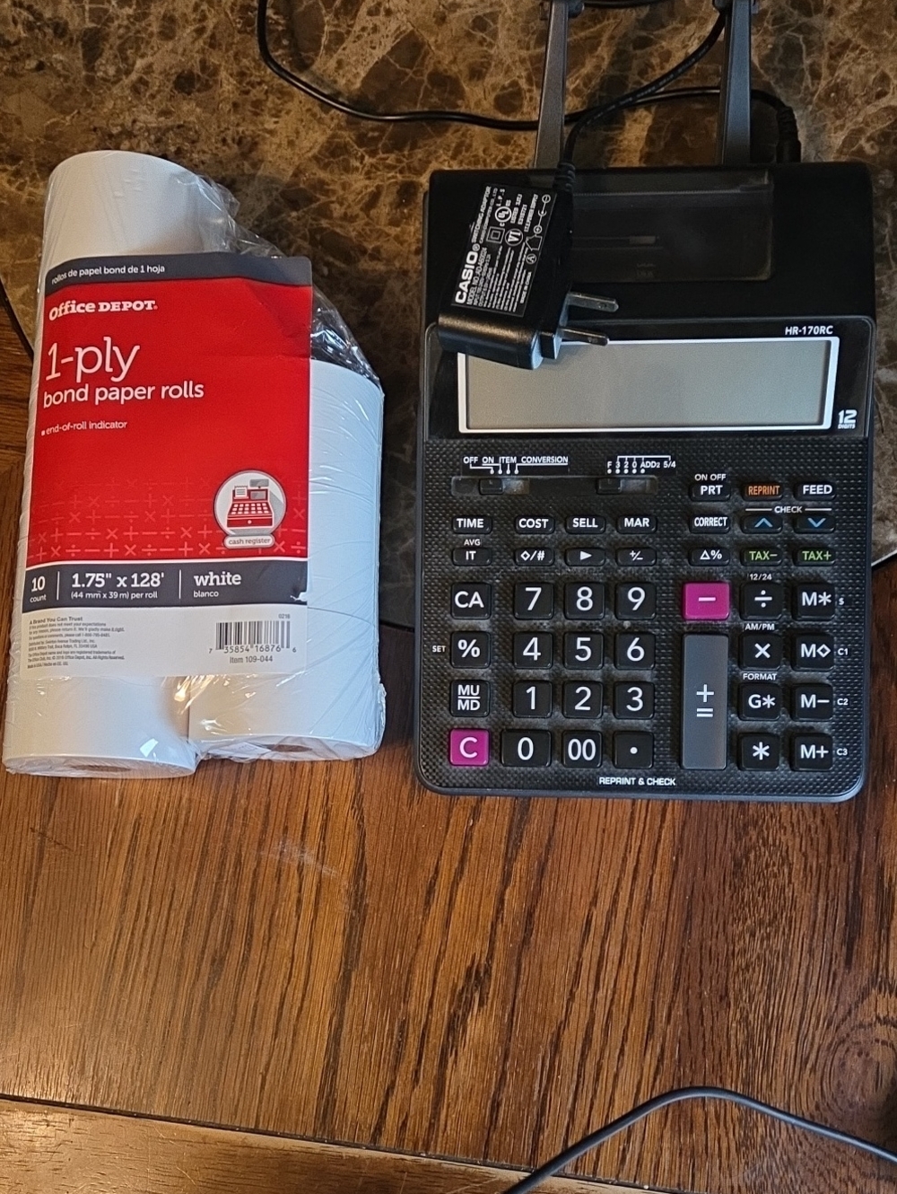 Casio Black Desktop Printing Calculator with White Paper Rolls